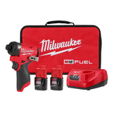 Milwaukee M12 FUEL front view showing kit packaging and included items