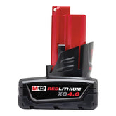 Milwaukee M12 REDLITHIUM XC 4.0Ah front view showing compact design and runtime benefit