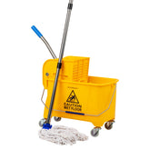 Mind Reader bucket and included mop shown front view, ready-to-use cleaning set benefit