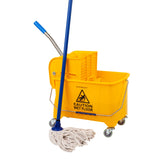 Mind Reader front view of yellow bucket with wringer showing compact design and portability