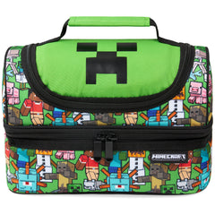 Minecraft lonchera frontal con diseño Creeper mostrando color y forma, ideal para niños