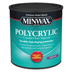 Minwax botella frontal mostrando el acabado satinado y protección rápida