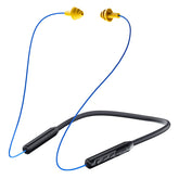 MIPEACE vista frontal del auricular azul con banda en cuello, protección y comodidad