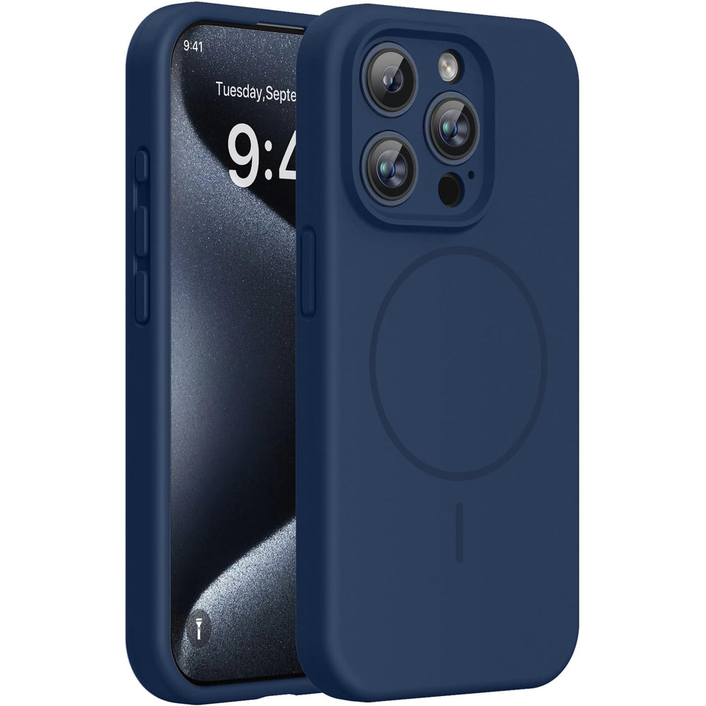 Miracase funda frontal azul oscuro mostrando ajuste preciso y diseño elegante