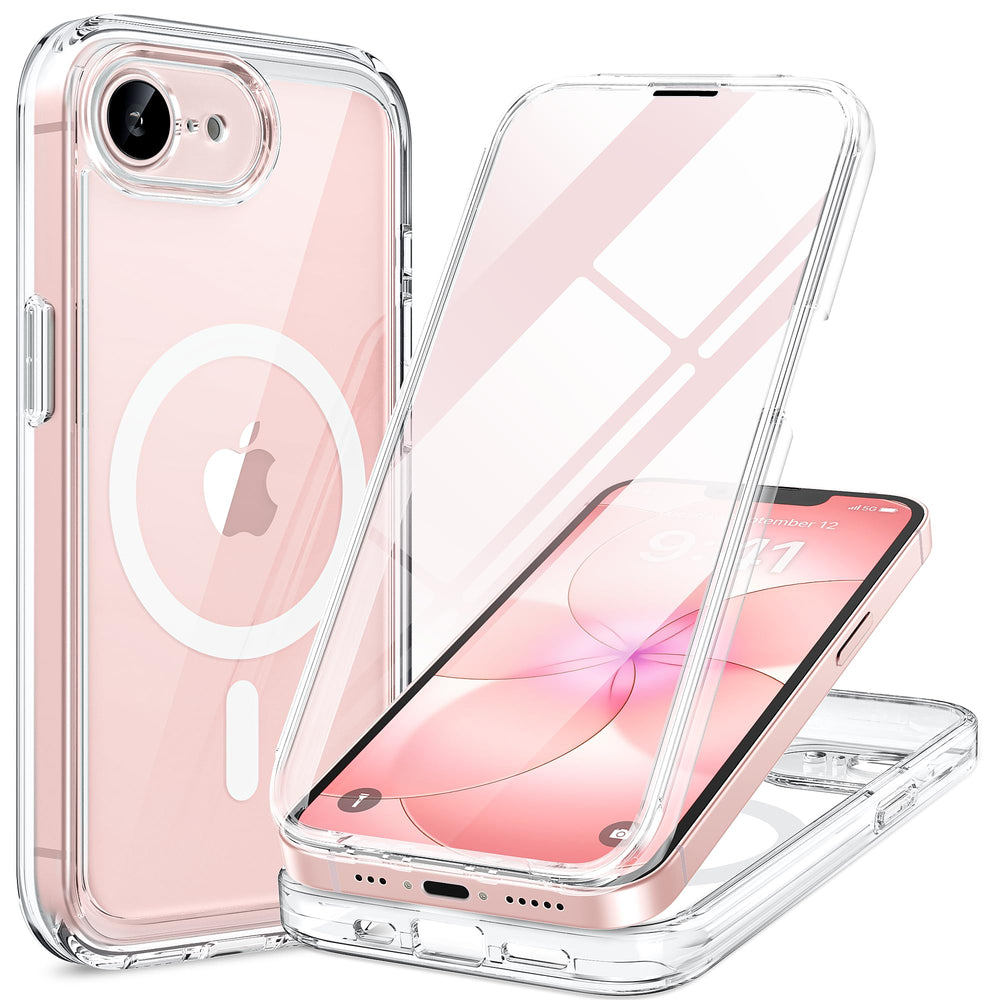 Miracase vista frontal transparente mostrando diseño y protección clara