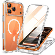 Miracase funda frontal completa con protector 9H integrado mostrando protección táctil