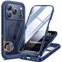 Miracase funda iPhone 17 Pro Max frontal azul mostrando ajuste perfecto y protección total