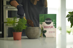 Miracle-Gro bag label detail highlighting certification and feeding duration