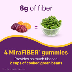 MiraLAX mirafiber porción en cuchara 4 gomitas por toma conveniente