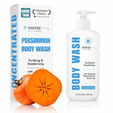 Mirai bottle front packaging showing persimmon body wash and benefits