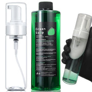 Miuxia jabón verde frontal mostrando envase y volumen, limpieza profesional