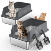 MIXJOY front view of XL stainless steel litter box with lid showing roomy interior