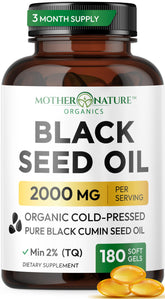 Mother Nature Organics bottle front view showing label and 180-count value
