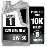 Mobil 1 5W-30 front label showing product name and benefits