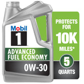 Mobil 1 front label on 5 quart bottle showing product and brand benefits
