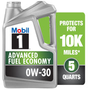 Mobil 1 front label on 5 quart bottle showing product and brand benefits