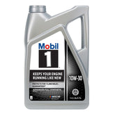 Mobil 1 front label showing grade 10W-30 and 5 quart capacity benefit clarity