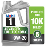 Mobil 1 front packaging showing 5-quart jug and brand benefits