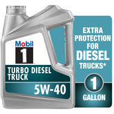 Mobil 1 front view of 1 gallon bottle showing clear product branding and easy handling benefit