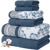 Modern Threads front view of navy towel set showing coordinated pieces and styling benefit