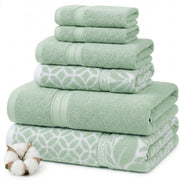 Modern Threads front view of sage botanical towel set shows coordinated look and easy styling