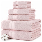 Modern Threads folded 6-piece set showing plush blush towels and neat styling for a polished bathroom