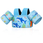 MoKo front view vest blue shark shows colorful float design for visibility