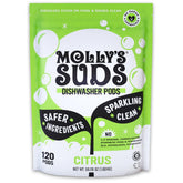 Molly's Suds frente del empaque mostrando 120 cápsulas y beneficios claros
