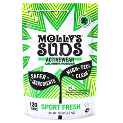 Molly's Suds frente del empaque mostrando diseño y beneficio de limpieza potente