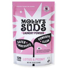 Molly's Suds frente del paquete que muestra la presentación y rendimiento