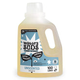 Molly's Suds front label showing unscented concentrated formula and easy dosing benefits