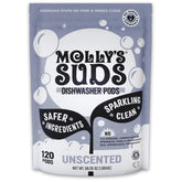 Molly's Suds front packaging showing unscented pods and product benefits