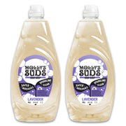 Molly's Suds frontal botella lavanda mostrando diseño y volumen