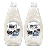 Molly's Suds frontal del paquete mostrando las dos botellas y beneficio de limpieza potente