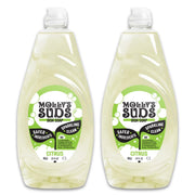 Molly's Suds botella frontal mostrando etiqueta clara y beneficios