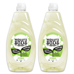 Molly's Suds botella frontal mostrando etiqueta clara y beneficios