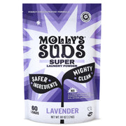 Molly's Suds frente del empaque mostrando producto y beneficio limpieza potente