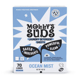 Molly's Suds empaque frontal Ocean Mist mostrando diseño y beneficio ecológico