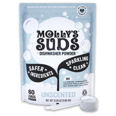 Molly's Suds empaque frontal mostrando limpieza sin fragancia