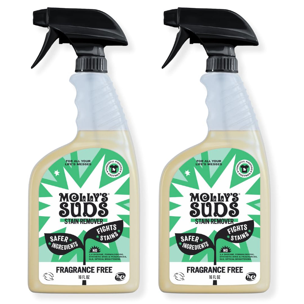 Molly's Suds vista frontal del envase mostrando formato pack de 2 y beneficio limpieza potente