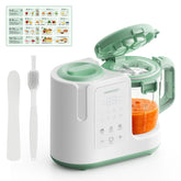 Momcozy AutoMeal front view showing compact steam-blend baby food maker benefit quick meals