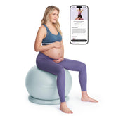 Momcozy birthing ball front view showing floral design and stable base benefit