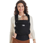 Momcozy vista frontal del portabebés con cierre seguro y estilo cómodo