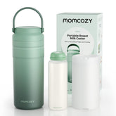 Momcozy front view showing compact cooler and easy carry benefit