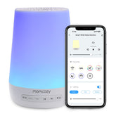 Momcozy front view of sound machine showing night light and speaker, creates calm sleep environment