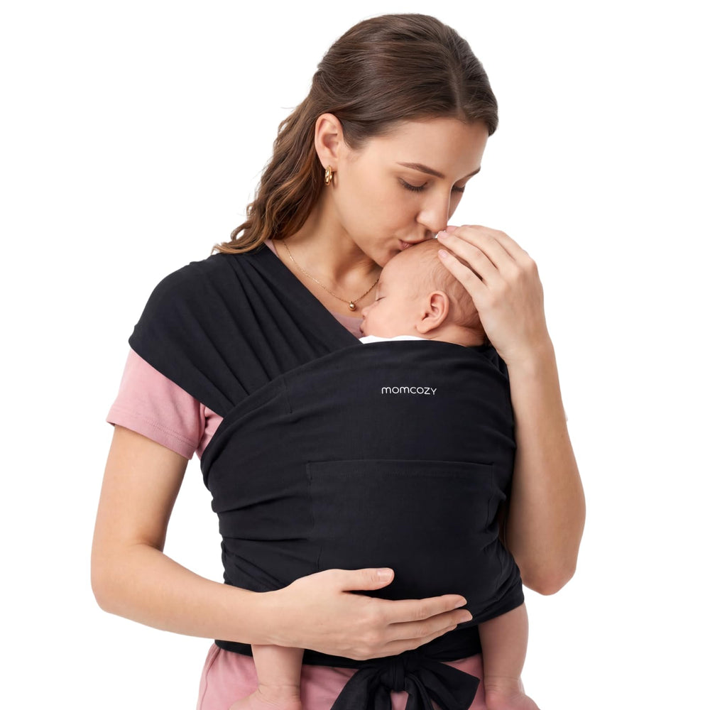 Momcozy front view of wrap packaging showing compact, travel-friendly design