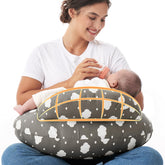 Momcozy front view of nursing pillow showing full cradle and support benefit