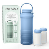 Momcozy front view showing two 22oz bottles and compact cooler, convenient transport