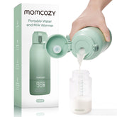 Momcozy vista frontal del calentador portátil mostrando diseño compacto y práctico