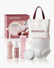 Momcozy kit postparto frontal mostrando todos los elementos, comodidad inmediata